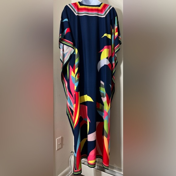Boho V Neck Multicolor Maxi Kaftan Cover Up Dress - Picture 6 of 12